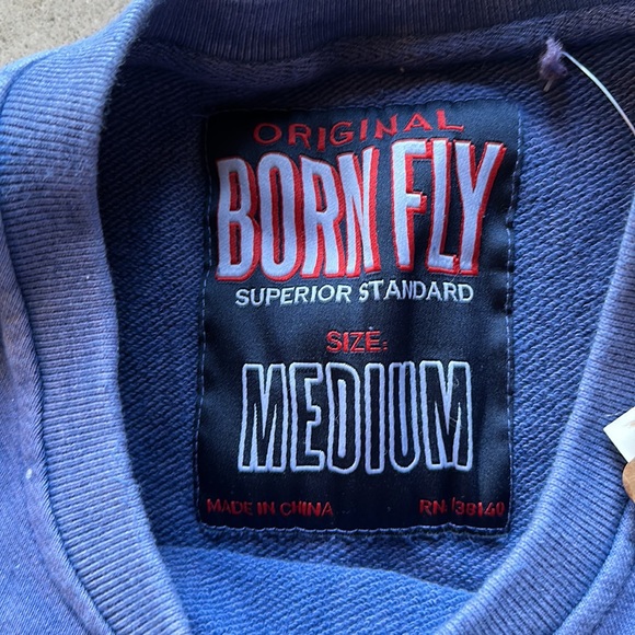 NWT Born Fly 🔥 Crew Neck Sweatshirt Hoodie Sz M Indigo color - Picture 3 of 6